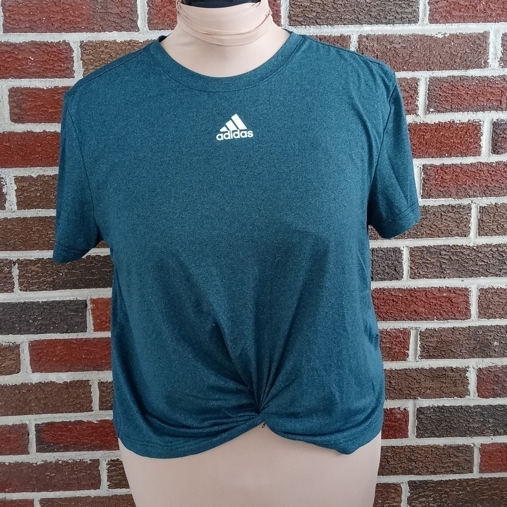 Adidas large crop top green with white logo excellent preloved condition